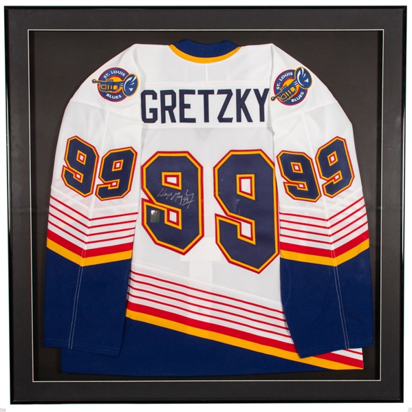 Wayne Gretzky Signed St. Louis Blues Framed Jersey with WGA COA (36" x 36")