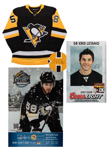 Kris Letang Signed Pittsburgh Penguins Jersey with Signed 2007-08 Coors Light Poster and 2011 Winter Classic Poster