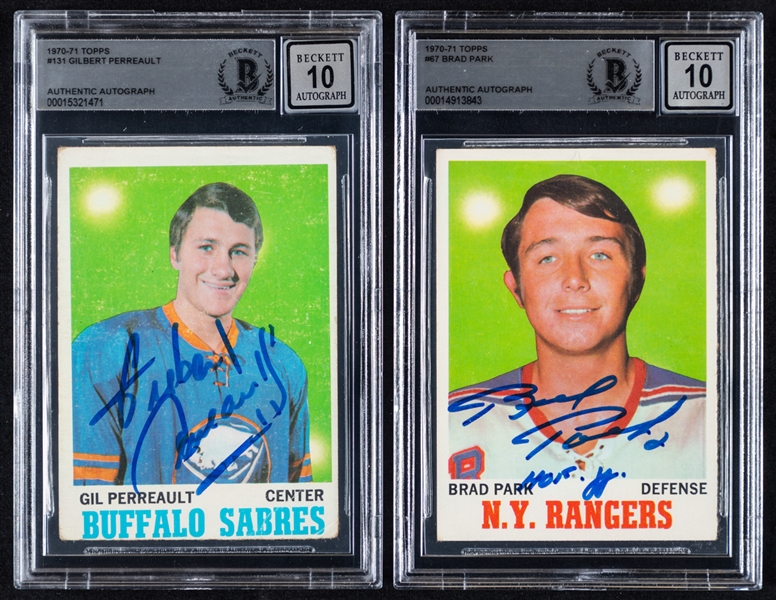 1970-71 Topps Signed Hockey Rookie Cards of HOFers Gilbert Perreault and Brad Park (Beckett Certified Authentic Autographs - Autographs Graded 10)