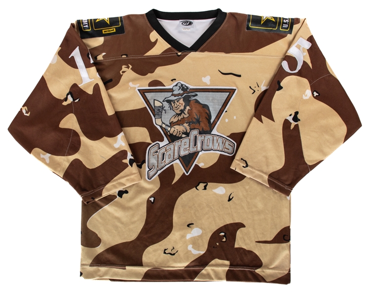 James Unger’s Circa 2002 USHL Topeka Scarecrows Signed "Military Night" Game-Worn Jersey