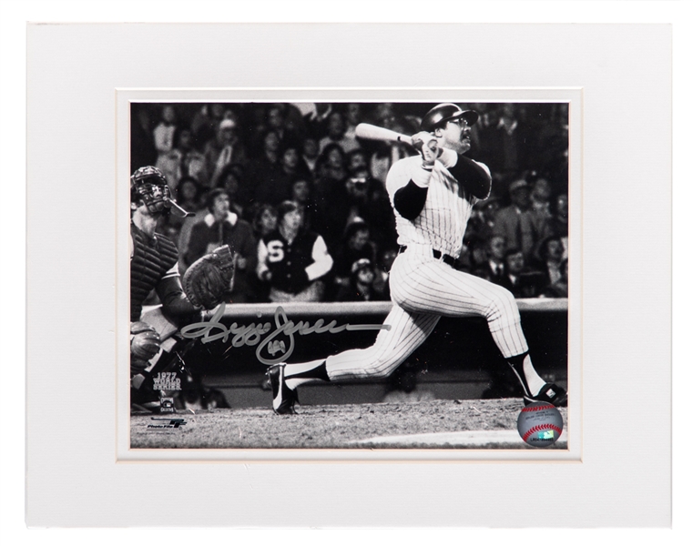 Reggie Jackson New York Yankees Signed 1977 World Series Home Run Matted Photo with JSA Auction LOA