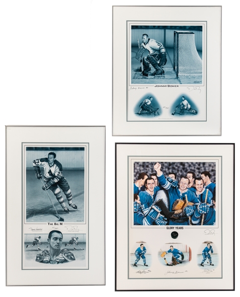 Toronto Maple Leafs Signed Limited-Edition "Glory Years" (Bower, Ellis and Baun), Frank Mahovlich and Johnny Bower Framed Daniel Parry Lithographs (3)