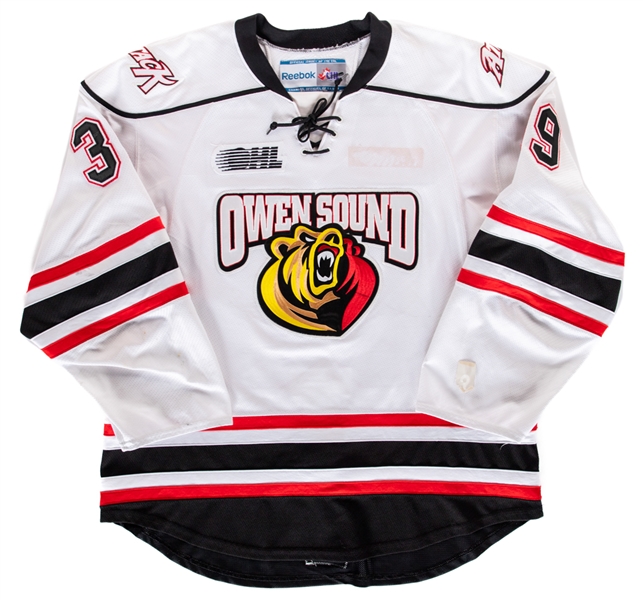 Brett Hargrave’s 2013-14 OHL Owen Sound Attack Game-Worn Jersey with Team LOA - Nice Game Wear!