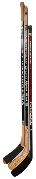 Ottawa Senators and Detroit Red Wings Mid-to-Late-1990s Signed and Unsigned Game-Used Stick Collection of 3 Including Daigle, Yashin and Sheppard