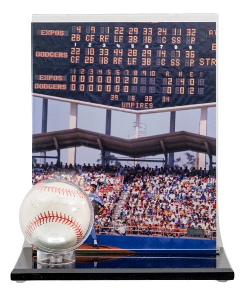 Dennis Martinezs July 28th 1991 Montreal Expos vs Los Angeles Dodgers Signed Game-Used Perfect Game Baseball with JSA and Mears Auction LOAs Plus Signed Commemorative Bat