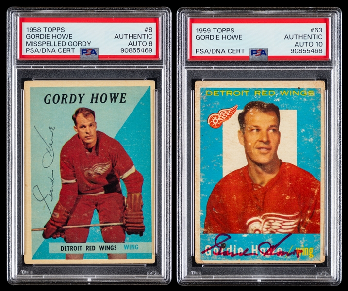 1958-59 and 1959-60 Topps Signed Hockey Cards of Deceased HOFer Gordie Howe (PSA/DNA Certified Authentic Autographs)