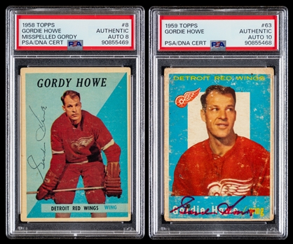 1958-59 and 1959-60 Topps Signed Hockey Cards of Deceased HOFer Gordie Howe (PSA/DNA Certified Authentic Autographs)