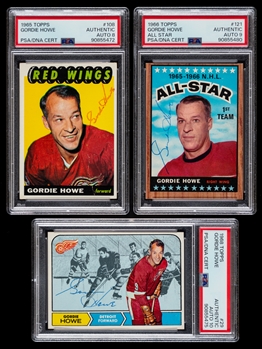 1965-66, 1966-67 and 1968-69 Topps Signed Hockey Cards of Deceased HOFer Gordie Howe (PSA/DNA Certified Authentic Autographs)