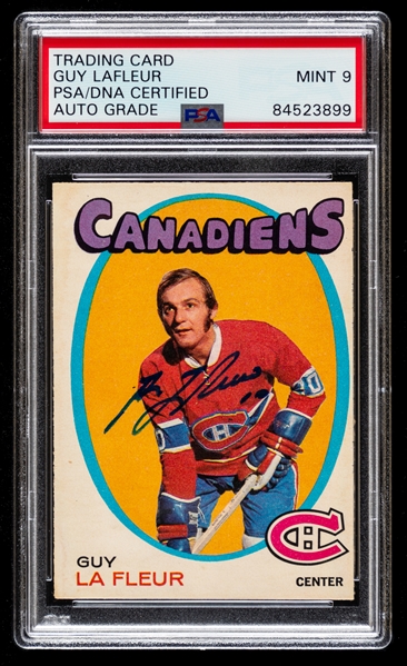 1971-72 O-Pee-Chee Signed Hockey Card #148 HOFer Guy Lafleur Rookie (PSA/DNA Certified Authentic Autograph - Autograph Graded MINT 9)