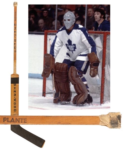 Jacques Plantes Circa 1971 Toronto Maple Leafs Sher-Wood Pattern Pro Used Stick