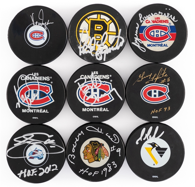 Hockey HOFers Signed Hockey Puck Collection of 29 Including Dryden, Giacomin, Rayner, Gadsby and The Hulls - All PSA/DNA Certified