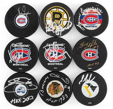 Hockey HOFers Signed Hockey Puck Collection of 29 Including Dryden, Giacomin, Rayner, Gadsby and The Hulls - All PSA/DNA Certified