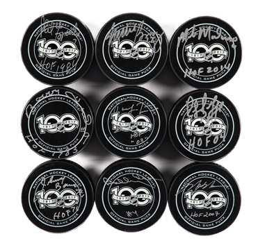 Hockey HOFers "NHL Top 100" Signed Hockey NHL Centennial Puck Collection of 54 - All PSA/DNA Certified