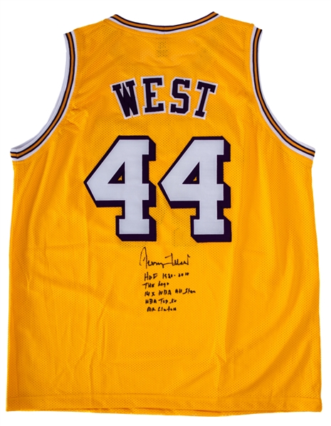 Jerry West Signed Los Angeles Lakers Stats Jersey with JSA Basic Cert