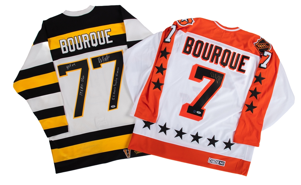 Ray Bourque Signed 1983 All-Star Game Jersey and Signed 1991-92 Boston Bruins TBTC Jersey with Inscriptions - Each PSA/DNA Certified