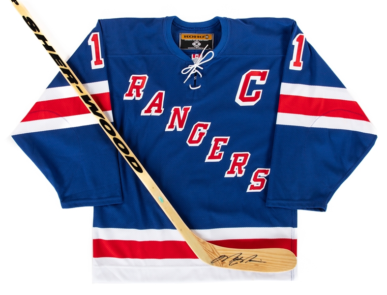 Mark Messier Signed New York Rangers Jersey (PSA/DNA) and Signed Sherwood Game Model Stick (Steiner)