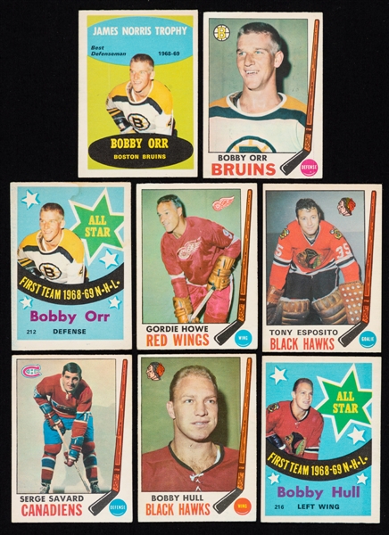 1969-70 O-Pee-Chee Hockey Near Complete Card Set (229/231) and Mini-Cards Album Complete Set of 12 with Most "4-in-1" Mini Cards Pasted In