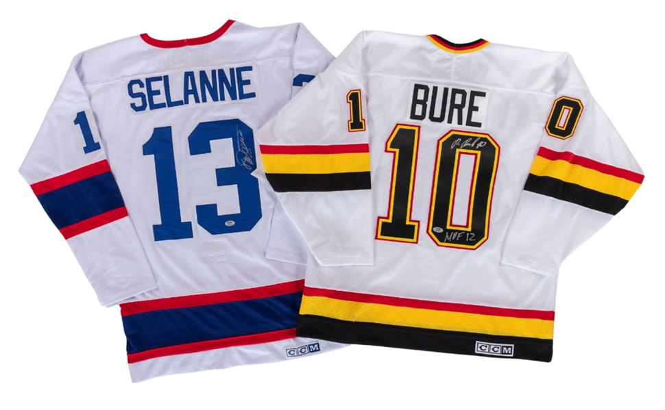 Pavel Bure Vancouver Canucks & Teemu Selanne Winnipeg Jets Signed Jerseys - Both PSA/DNA Certified