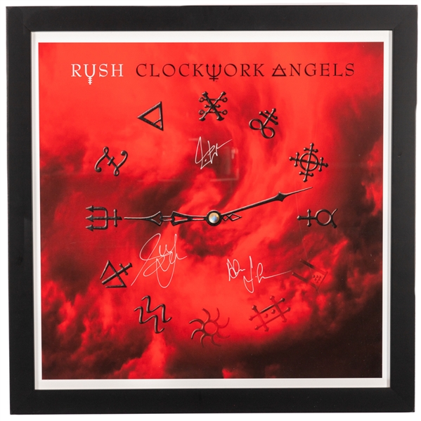 Canadian Rock Band Rush Band-Signed Clockwork Angles Framed Print Display with JSA LOA - Signed by Geddy Lee, Alex Lifeson and Neil Peart