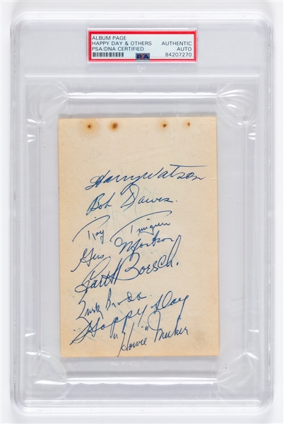 Toronto Maple Leafs 1949 Team-Signed Sheet by 13 Including Deceased HOFers Turk Broda, Hap Day, Harry Watson and Ted Kennedy Plus Harold Cotton Signed Cut - Both PSA/DNA Certified