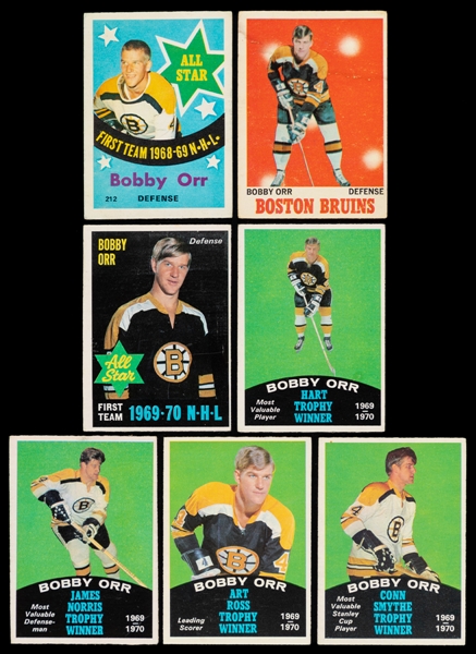 1969-70 to 1978-79 O-Pee-Chee Hockey Cards of HOFer Bobby Orr (20)