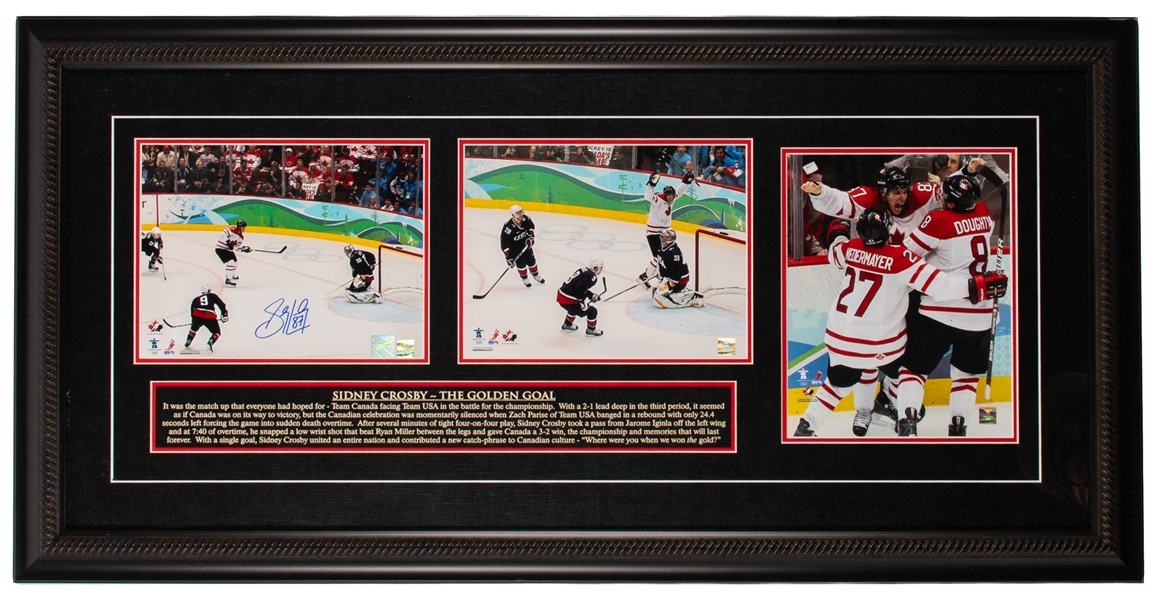 Sidney Crosby Team Canada 2010 Vancouver Olympics "The Golden Goal" Signed Framed Display with Frameworth COA (19 ¼” x 38 ¼”)