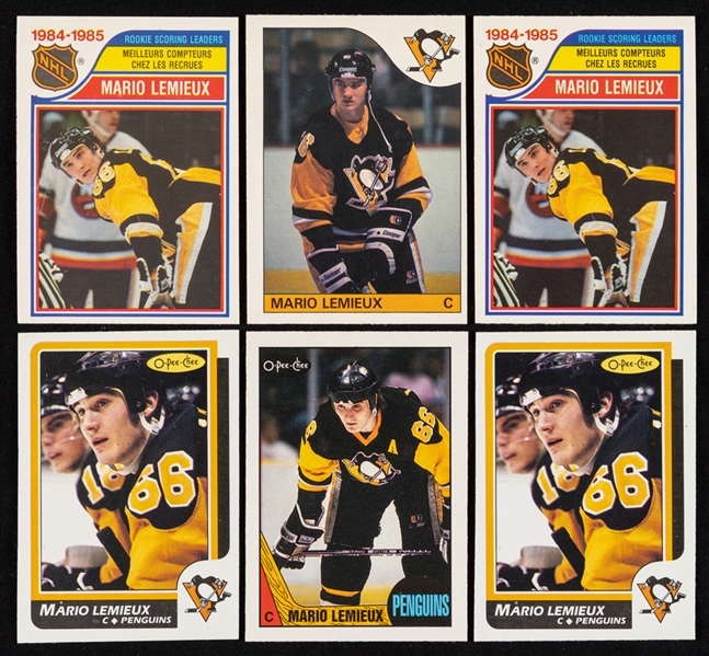 1985-86 to 1989-90 O-Pee-Chee Hockey Cards of HOFer Mario Lemieux (11) Including 1985-86 Rookie Card