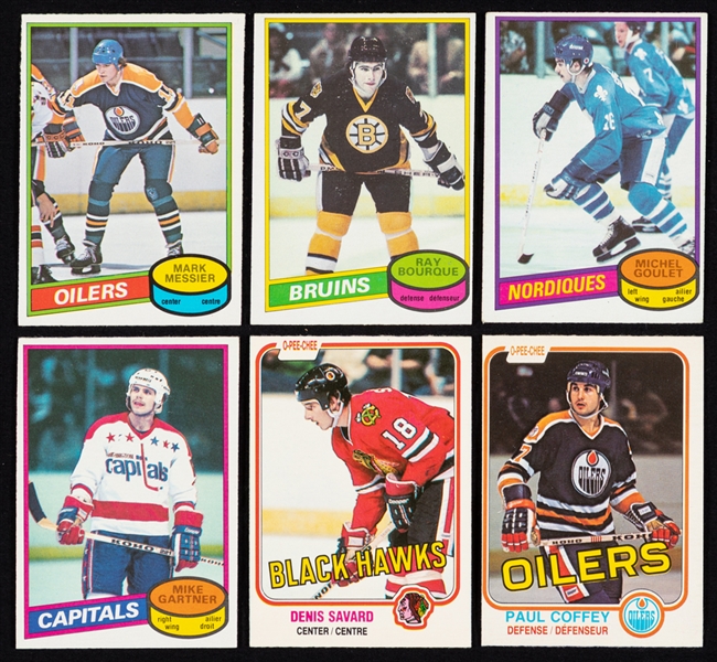 1980-81 to 1983-84 O-Pee-Chee Hockey Rookies Cards (31) Including Messier, Bourque, Gartner, Goulet, Stastny, Ciccarelli, Moog, Coffey, Kurri, Savard, Hawerchuk, Francis, Fuhr, Stevens & Others