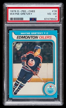 1979-80 O-Pee-Chee Hockey Card #18 HOFer Wayne Gretzky Rookie - Graded PSA 4