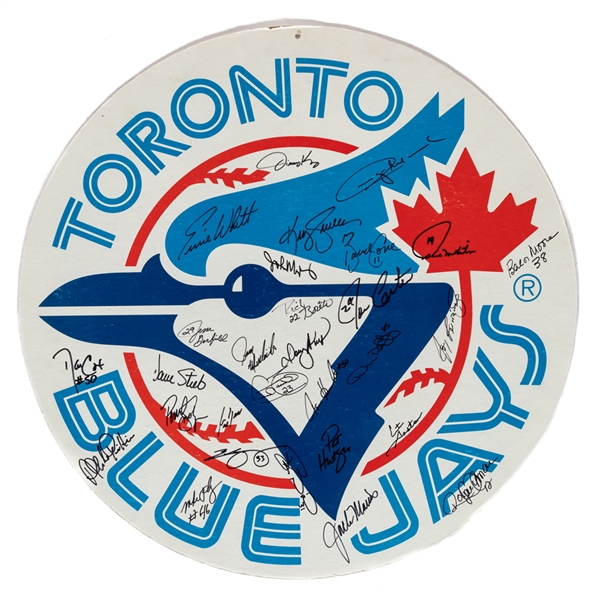 Toronto Blues Jays Multi-Signed Cardboard Logo with JSA LOA Including Carter, Morris, Alomar, Stieb, Fielder and Molitor (23 1/2")