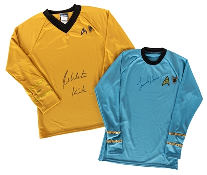 William Shatner (Captain Kirk) and Leonard Nimoy (Spock) Signed Star Trek Uniform Tops with JSA Auction LOA 