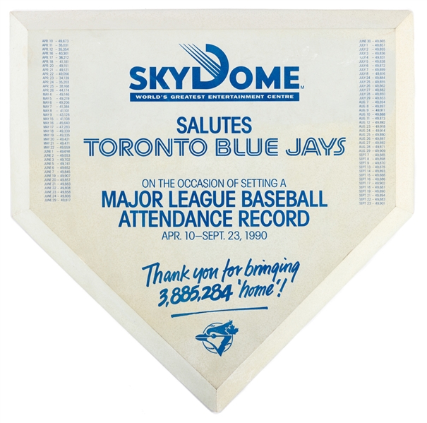 Toronto Blue Jays 1990 Attendance Record Milestone Home Plate Plus Sept 17, 1990 Record-Settign Ticket 