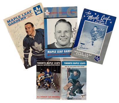 Toronto Maple Leafs 1966-67 Multi-Signed Program by 8 Including Horton and Orr, 1958-59 Leafs Program Signed by Bower and 1963-64 and 1965-66 Leafs Media Guides