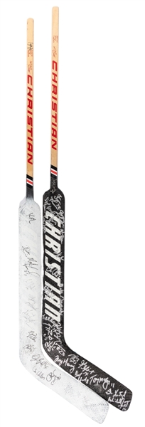 Ed Belfours 1992 NHL All-Star Game Campbell Conference Team-Signed Game-Issued Stick Plus 1990-91 Chicago Blackhawks Team-Signed Game-Issued Stick from His Personal Collection with His Signed LOA