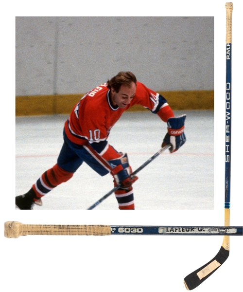 Guy Lafleurs 1984-85 Montreal Canadiens Signed Sher-Wood P.M.P. 6030 Game-Used Stick - Final Season in Montreal!