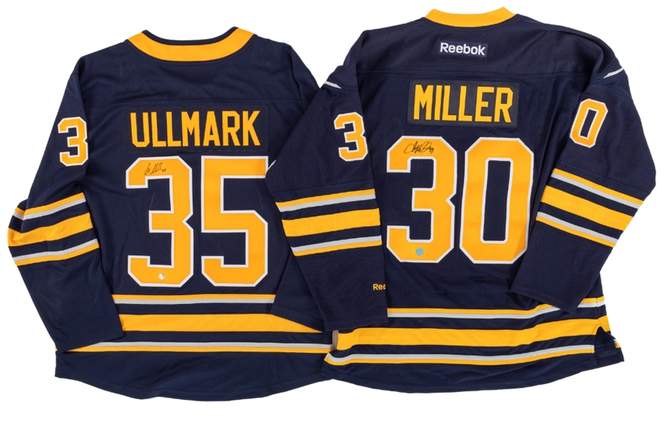 Ryan Miller, Linus Ullmark, Petr Mrazek and Tomas Vokoun Signed Goalies Jersey Collection of 4 - Most with COAs!