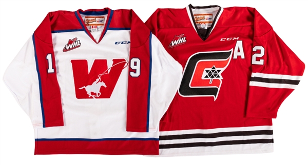 Dakota Krebs (2018-19 Corral Series Centennials) and Carson Fochts (2018-19 Corral Series Wranglers) WHL Calgary Hitmen Game-Worn Jerseys with Team LOAs