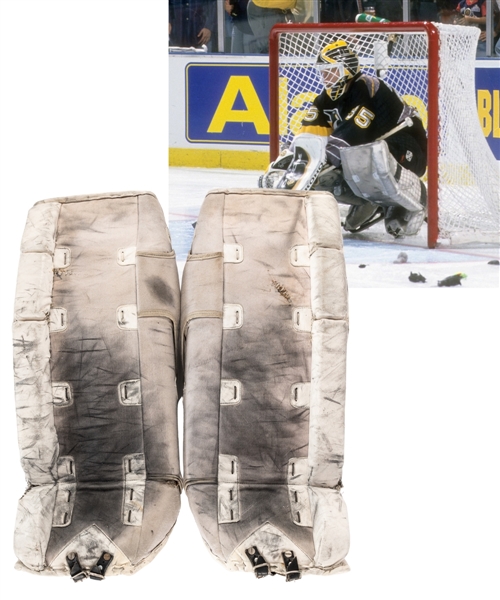 Tom Barrassos 1995-96 Pittsburgh Penguins Game-Worn Vic/Pete Smith Goalie Pads - Photo-Matched!