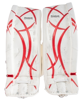 Ed Belfours Early-2010s Pro Stock Reebok Reevoke PZ Signed Player-Worn Goalie Pads From His Personal Collection with His Signed LOA