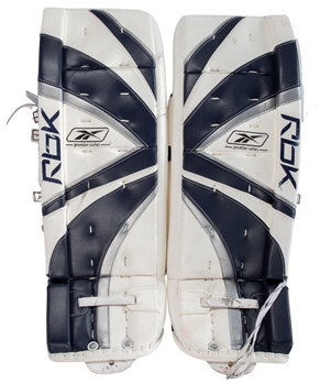 Ed Belfours Mid-to-Late-2000s Pro Stock Reebok Premier Series Goalie Pads From His Personal Collection with His Signed LOA