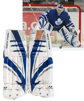 Ed Belfour’s 2005-06 Toronto Maple Leafs CCM Vector V Pro Goalie Pads from His Personal Collection with His Signed LOA - Photo-Matched!