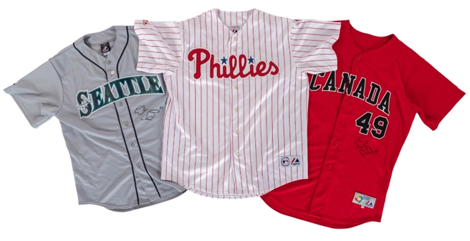 Ryan Howard and Erik Bedard (2) Signed Baseball Jersey Collection of 3 with JSA Auction LOA