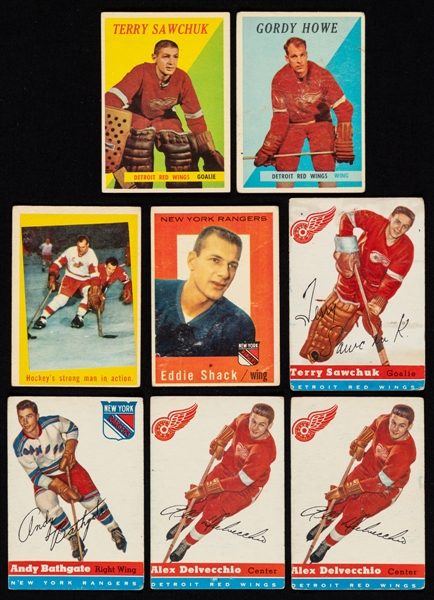 1958-59 Topps Hockey Near Complete Card Set (58/66) Plus 1954-55 Topps Hockey Cards (18 Inc. Sawchuk) and 1959-60 Topps (10 Inc. Howe/Evans)