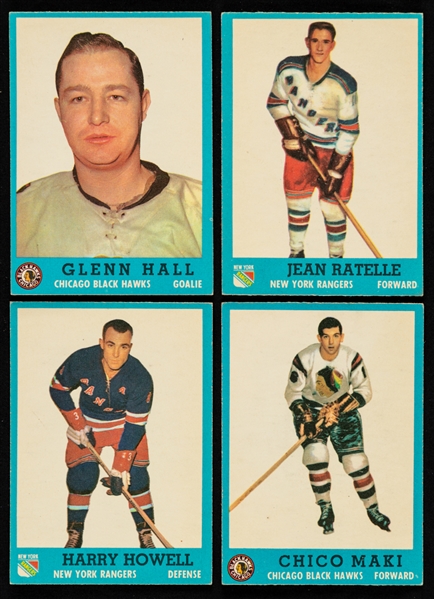 1962-63 Topps Cards (20 - Including HOFers Hall, Howell and Ratelle) and 1963-64 Topps Hockey Cards (22 - Including Checklist, HOFers Mikita, Bathgate and Harvey and Ed Johnston RC (3))