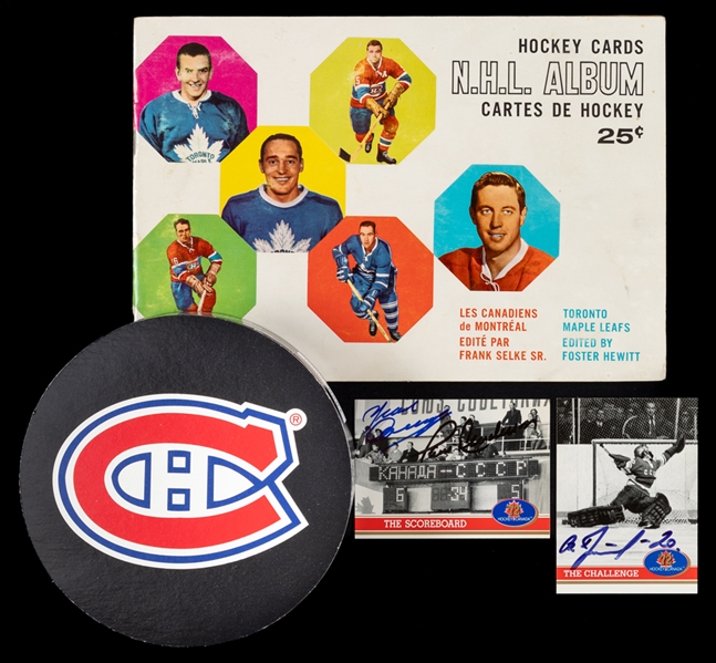 1961-62 York Peanut Butter Hockey Complete 42-Card Set in Album, 1991 Future Trends Signed Cards of Tretiak and Cournoyer/Henderson, 1993 OPC Hockey Fest Montreal Canadiens 66-Card Set & Other Items