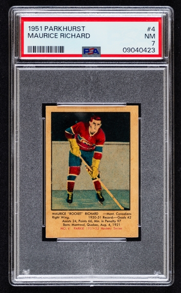 1951-52 Parkhurst Hockey Card #4 HOFer Maurice Richard Rookie - Graded PSA 7