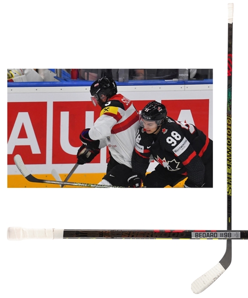 Connor Bedards 2024 IIHF World Championships Team Canada Sher-Wood Rekker Legend Pro Game-Used Stick - Photo-Matched!