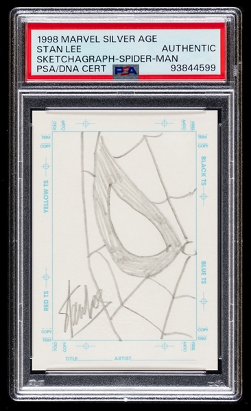 1998 Skybox Marvel Silver Age Sketchagraph Spider-Man Card Hand-Drawn and Signed by Stan Lee (/100)- Card Graded Authentic & PSA/DNA Certified Autograph