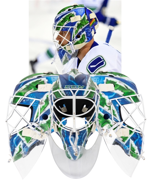 Anders Nilssons 2018-19 Vancouver Canucks Game-Worn CCM Goalie Mask by DaveArt - Photo-Matched!