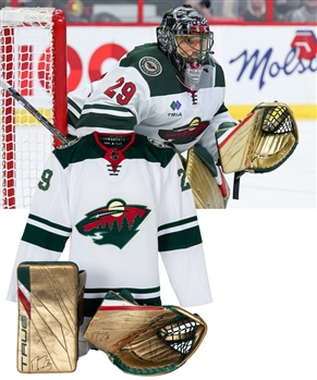 Marc-Andre Fleury’s 2022-23 Minnesota Wild Signed True L20.2 Game-Used Blocker and Glove - Photo-Matched!